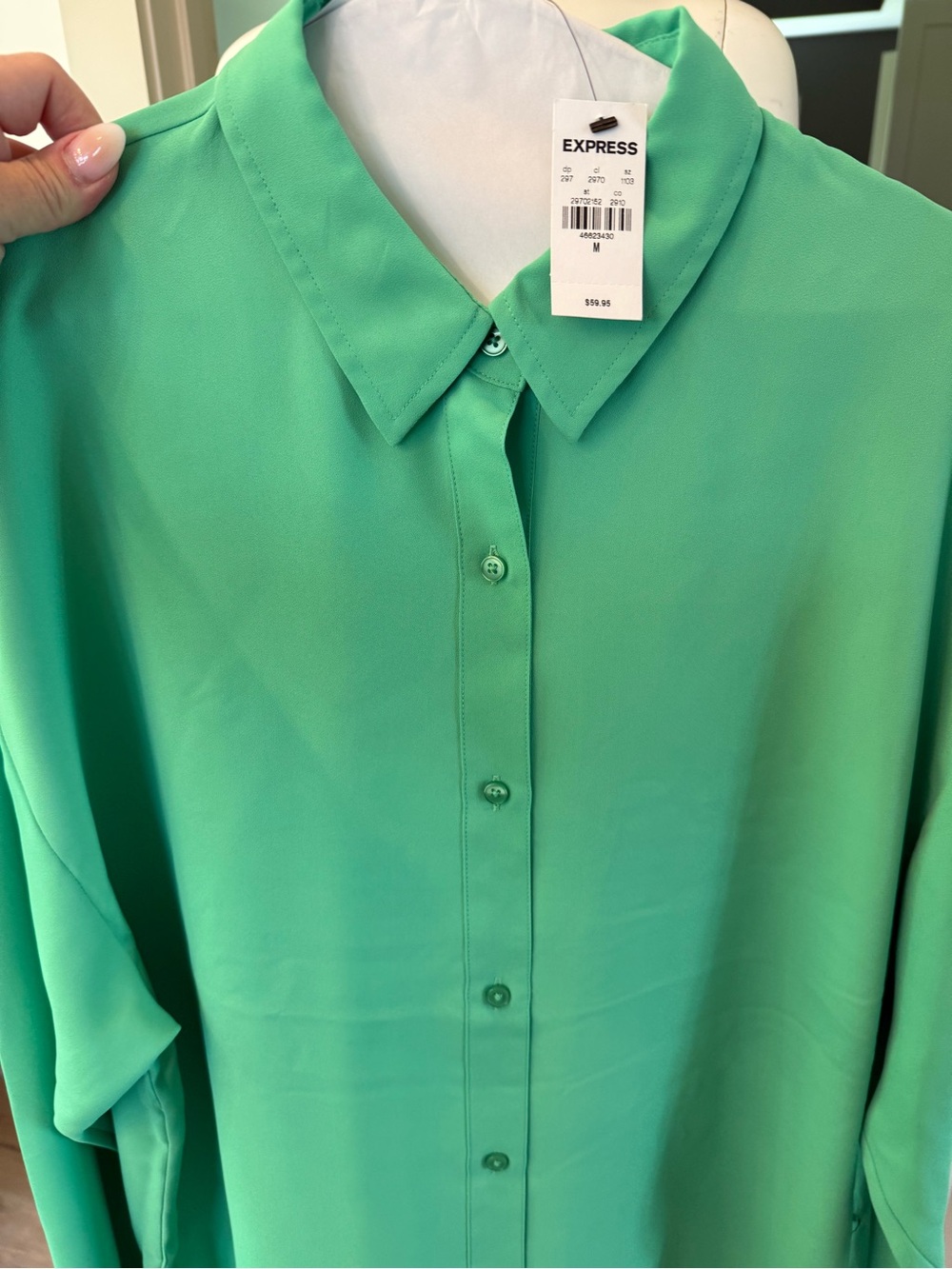 Express Women's Teal-Green Button Front Blouse